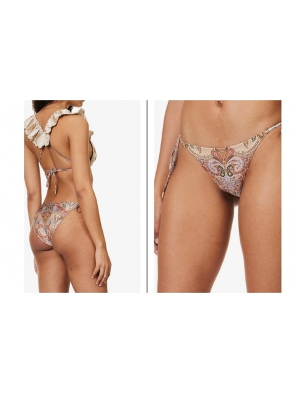 Zimmerman Devi String Bikini Bottom Subtle Paisley Low Rise Brushed Gold Tips S